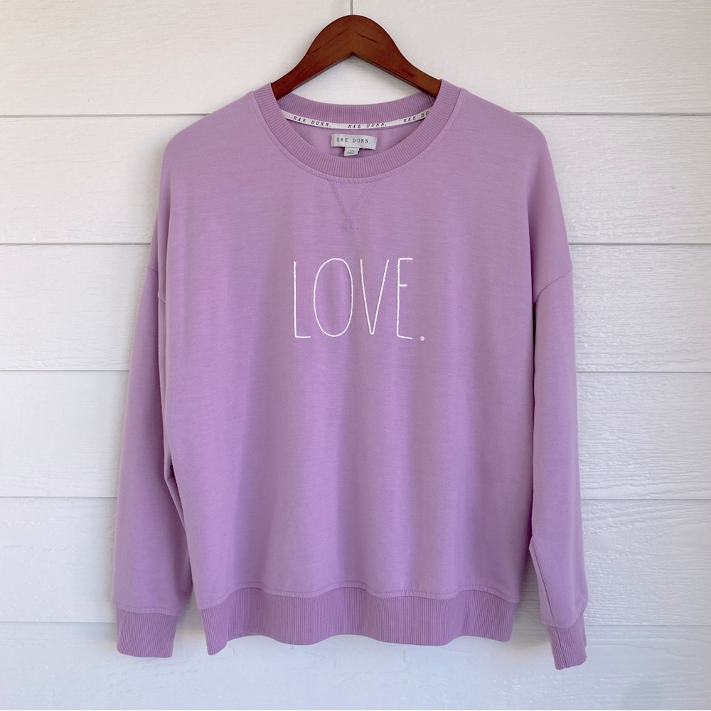 💜🤍RAE DUNN Lavender LOVE. Pullover Sweatshirt Size Small